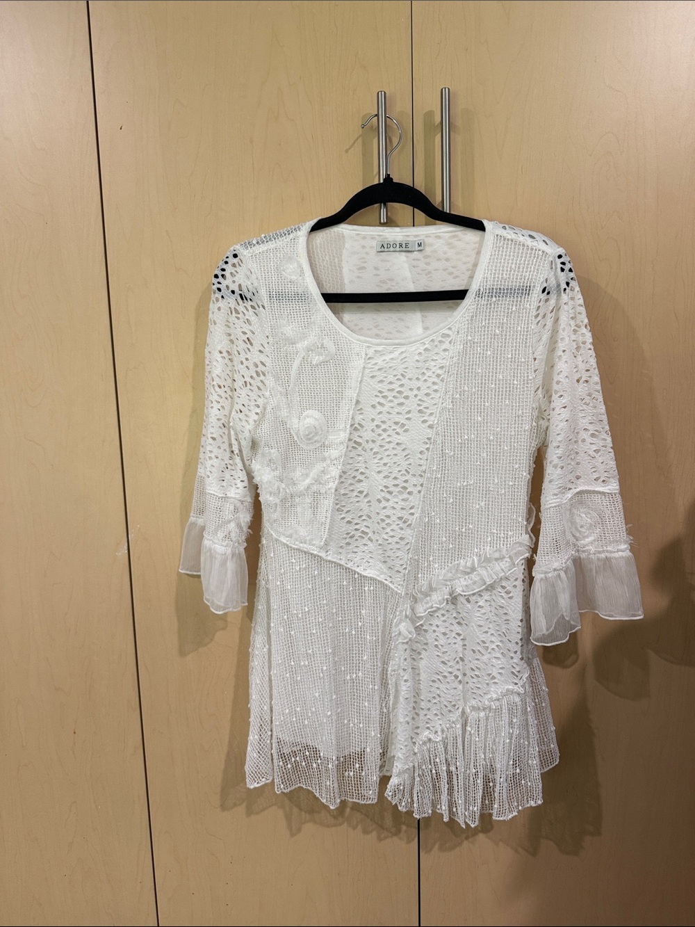 Adore White Whimsy, feminine, Mixed Crochet & Lace Panel Tunic